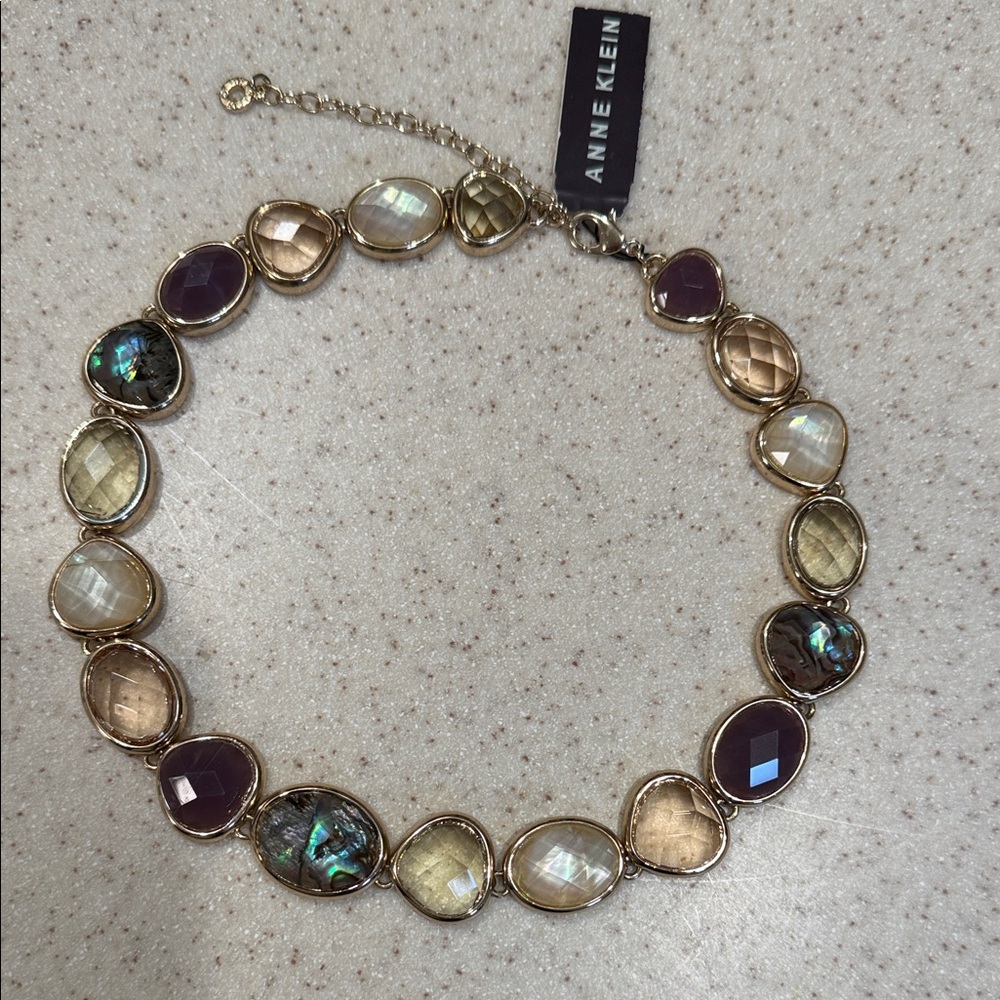 Anne Klein Gold Tone Multicolor Cabochon Statement Necklace